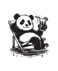 vector Chilling Panda vector art,graphics Pandas icons set,vintage illustration Panda clipart,vector Pandas flat style artwork design