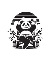 vector Chilling Panda vector art,graphics Pandas icons set,vintage illustration Panda clipart,vector Pandas flat style artwork design