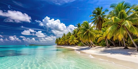 Beautiful sandy beach on Isla Saona with turquoise water and palm trees, Isla Saona, Dominican Republic, Caribbean, tropical