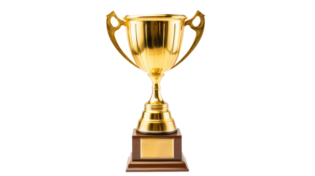 Trophy cup. Champion trophy, shiny golden cup Isolated from the white background.
