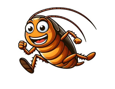 Running smiley scared cockroach cartoon vector illustration design isolated on a transparent background