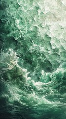 Fototapeta premium an abstract fantasy art image of mixing of spring light green and white from the bottom left corner with shades of blue mixed with subtle white snow in the upper right corner, dreamy, fantasy elements