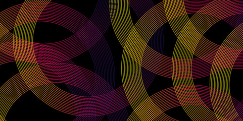 Abstract gradient color strips geometric lines on black background with luxury shapes motion strip. Modern pattern elegant digital line template background.	