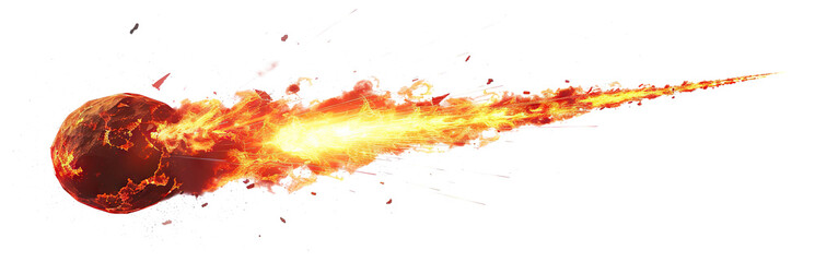 Burning meteor flying with fire trail, cut out