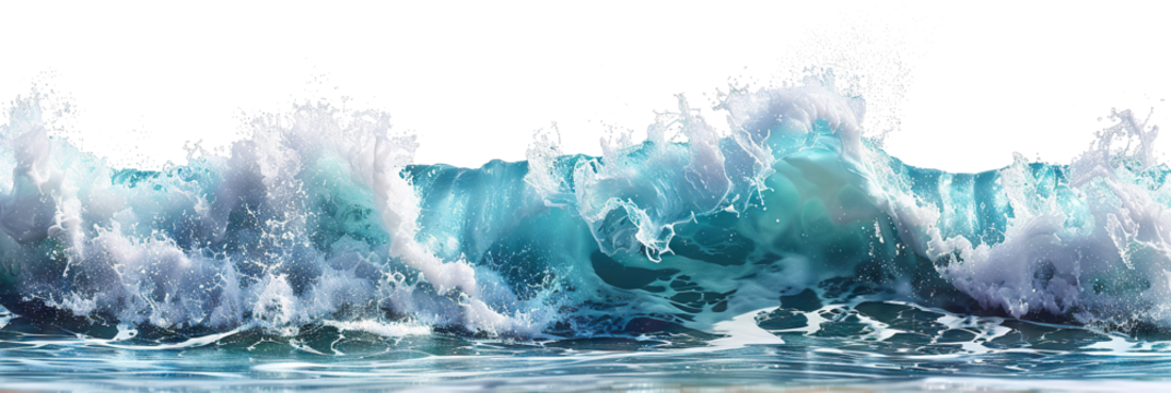 Blue ocean wave splashing, cut out