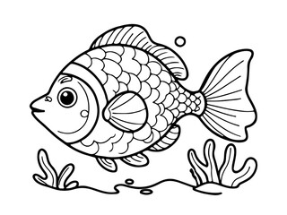 Coloring page of cute cartoon fish for kids coloring book