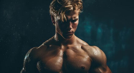 Obraz premium Handsome guy fitness model posing holding dumbbells in his hands.