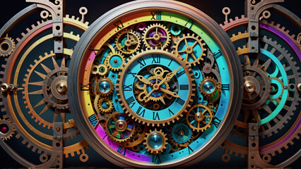 Brightly colored abstract clock face