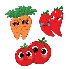 cute vegetable cartoon tomato chili and carrot