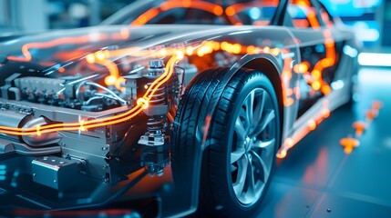 Fototapeta premium Futuristic Electric Vehicle with Exposed Wiring and Components