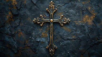 Ornate Gold Cross on Dark Background