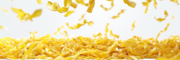 Obraz premium Raw Italian pasta falls gracefully against a white background. Generative AI
