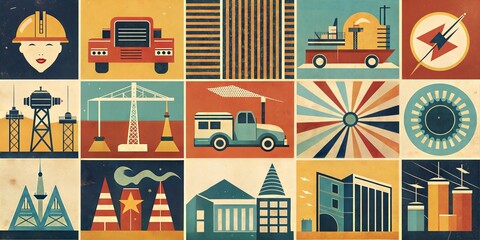 elements of construction retro pop style image background