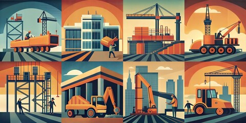 elements of construction retro pop style image background