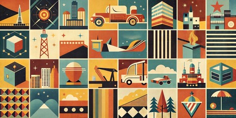 elements of construction retro pop style image background