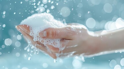Fototapeta premium A close-up of a hand washing with soap and water.