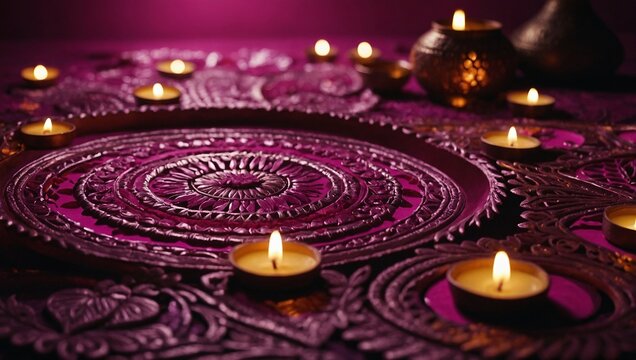 Diwali-themed wallpaper featuring pink 3D decorative design. High contrast