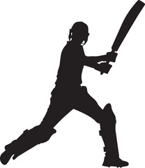 Silhouette of cricket batsman in action vector, icon