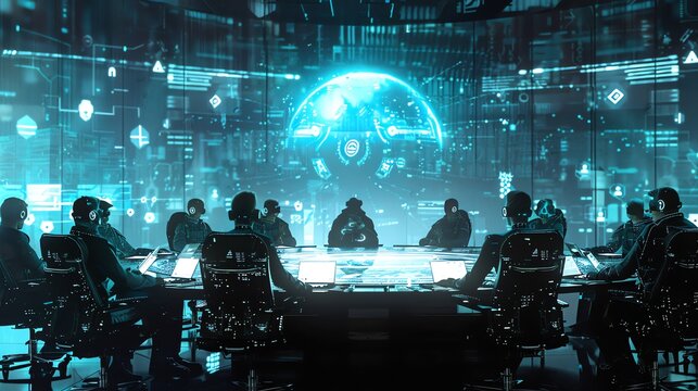 A virtual roundtable of digital knights, strategizing the defense of the cyber realm