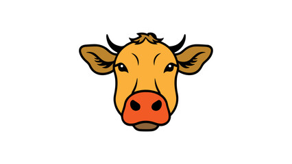 simple cute cow illustration with little horns on white background