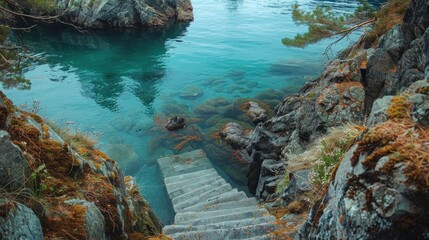 Obraz premium Stone Steps Leading to a Secluded Cove