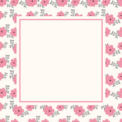 Cute kawaii notepad frame with seamless pink floral background pattern