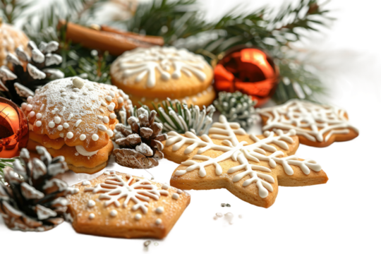 Holiday Feast Decorations for Christmas and New Year, Isolated on White Background