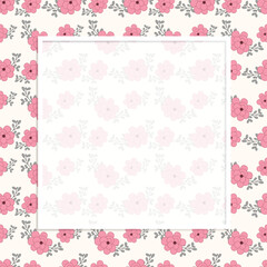 Cute kawaii notepad frame with seamless pink floral background pattern
