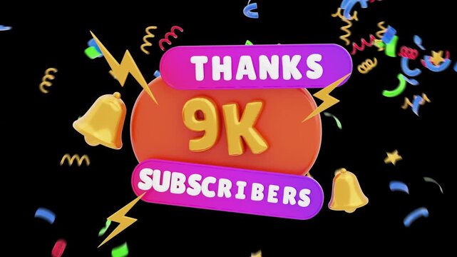 3D Animation of Thanks Subscibers 9k | Alpha Channel