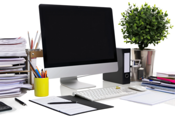 Sleek Modern Office Desktop Setup, Isolated on White Background