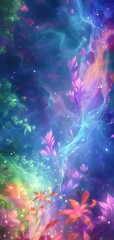 Vibrant Floral Fantasy with Neon Colors and Ethereal Glow