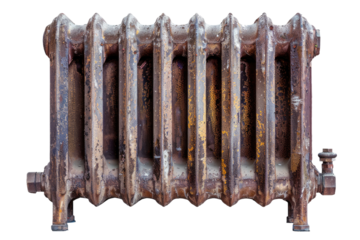 Vintage Cast Iron Heating Radiator, Isolated on White Background