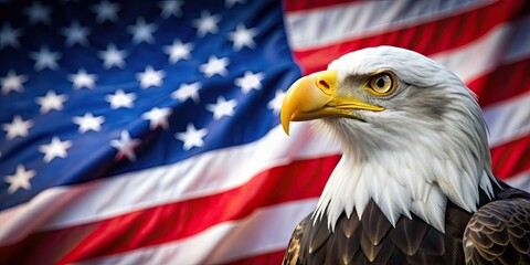 North American Bald Eagle proudly holding American flag, patriotic, symbol, wildlife, United States, pride
