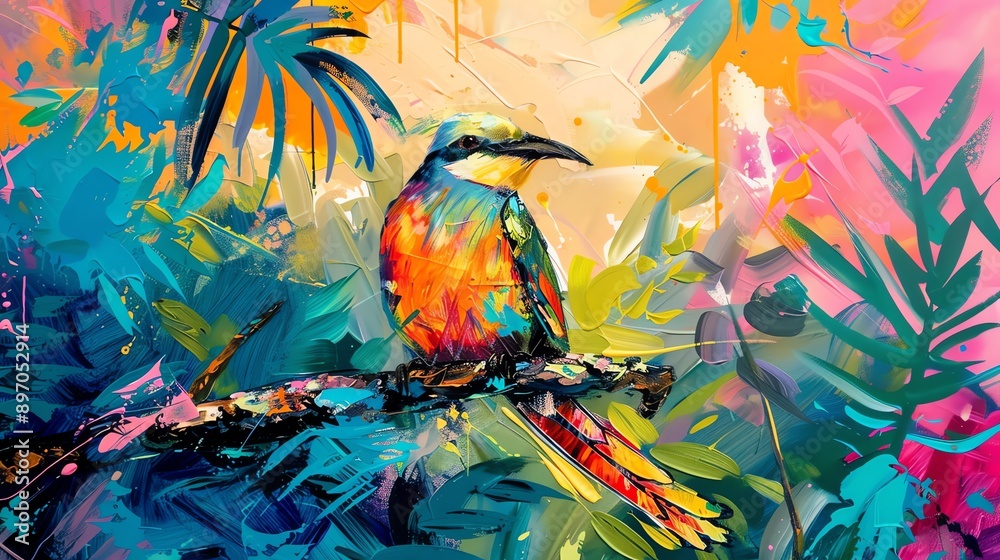 Wall mural vibrant tropical bird, to infuse spaces with lively and exotic energy