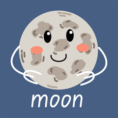 Decorative Space Print With Cute Moon Planet Illustration For Children's Room In Scandinavian Style Space Theme.