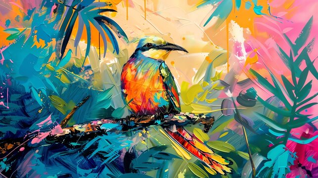 Vibrant  tropical bird, to infuse spaces with lively and exotic energy