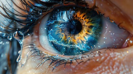 mesmerizing closeup of an eye, with the iris taking on vibrant colors