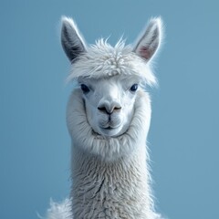 Obraz premium White llama with a fluffy coat on its head, Animal background