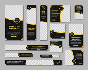 Black and gold banners for social media business promotion. Suitable for digital marketing campaigns and online advertising strategies