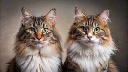 Portraits of two Kurilian Bobtail cats in a home setting, Kurilian Bobtail, cats, domestic, pets, feline, beautiful, furry