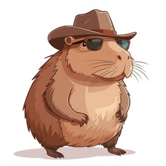 Capybara Western animal fashion cartoon isolated whitebackground 16:9