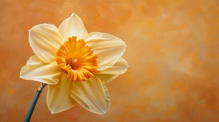 Single Golden Daffodil Flower Against a Blurred Orange Background