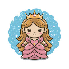 Cute Princess Vector Illustration Adorable Cartoon Princess, Cartoon Princess Drawing  Adorable Princess Vector, Royal Princess Vector  