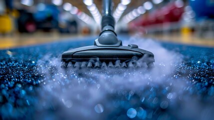 Construction cleaning service  dust removal with vacuum cleaner, copy space for text or design