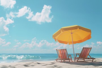 Beach umbrella with chairs on the sand. summer vacation