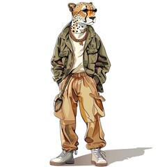 Cheetah Military animal fashion cartoon isolated whitebackground 16:9