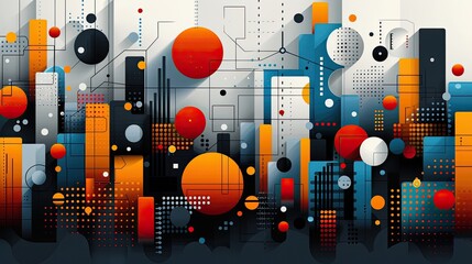 Obraz premium modern and abstract background with geometric shapes in blue, orange, red, white, and black colors.