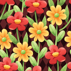 Seamless pattern of red and yellow flowers. It's a pattern that looks feminine. Pattern for fabric and wrapping paper, Pattern for design wallpaper and fashion prints.