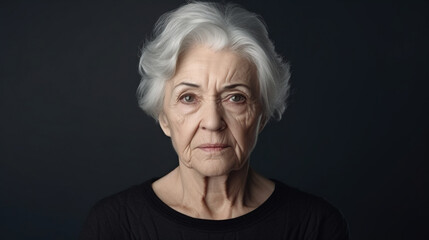 portrait of old lady looking at camera, senior woman with white hair, serious or tired sad face,photography.