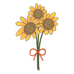 sunflowers with bow on transparent background